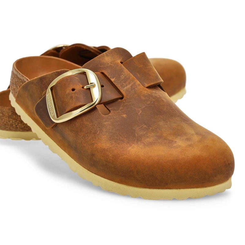Women's  Boston Big Buckle Narrow Clog - Cognac