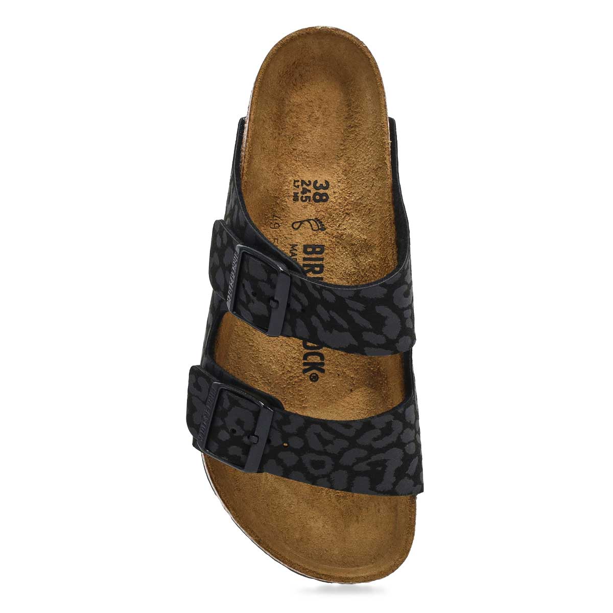 Women's Arizona Birko-Flor 2 Strap Sandal - Leo Black