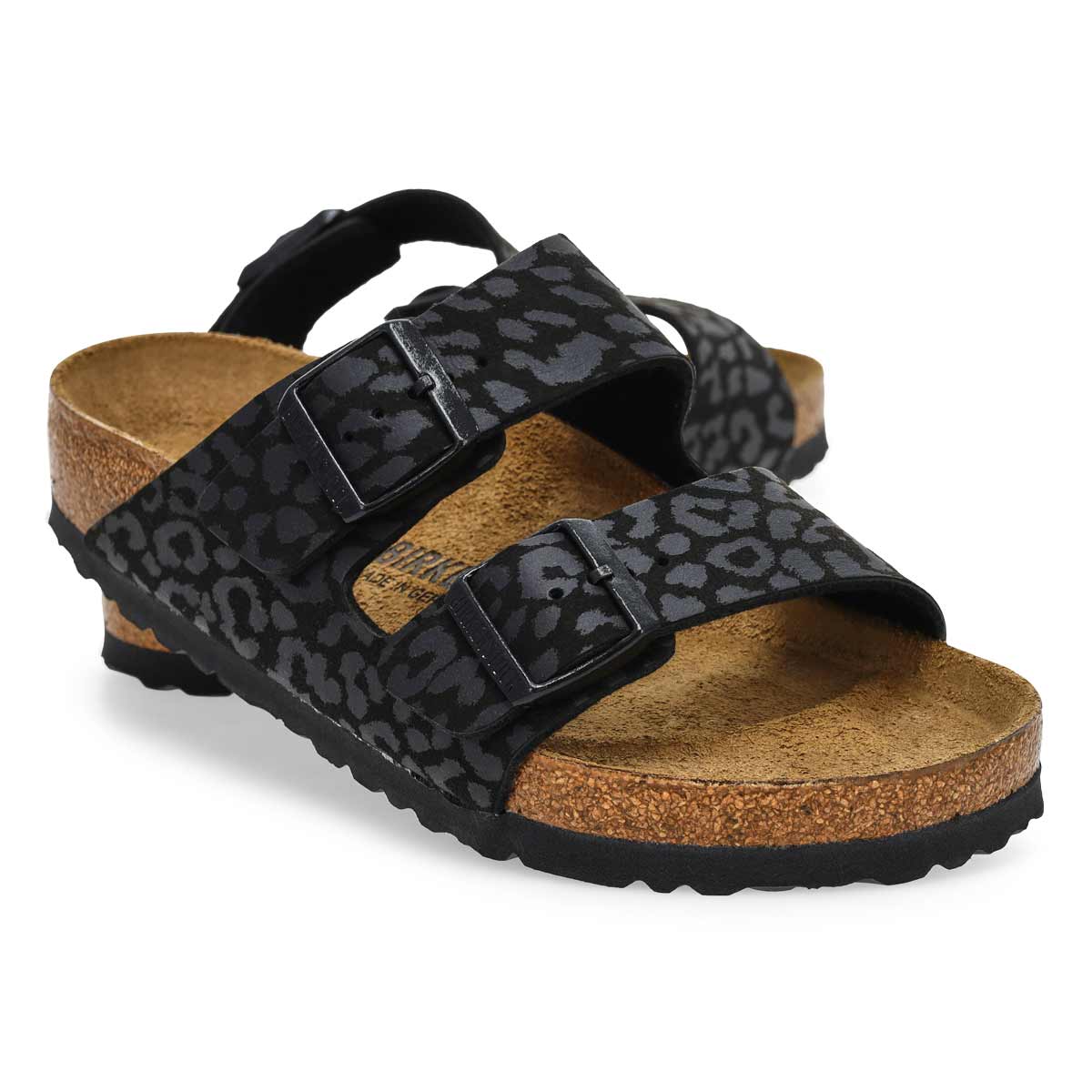 Women's Arizona Birko-Flor 2 Strap Sandal - Leo Black