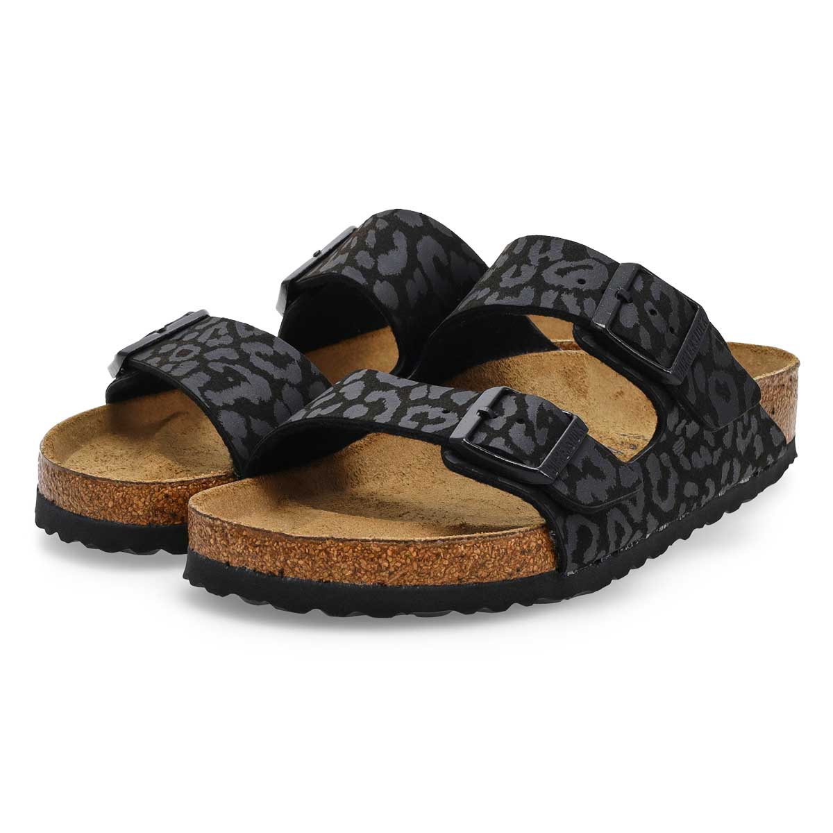 Women's Arizona Birko-Flor 2 Strap Sandal - Leo Black