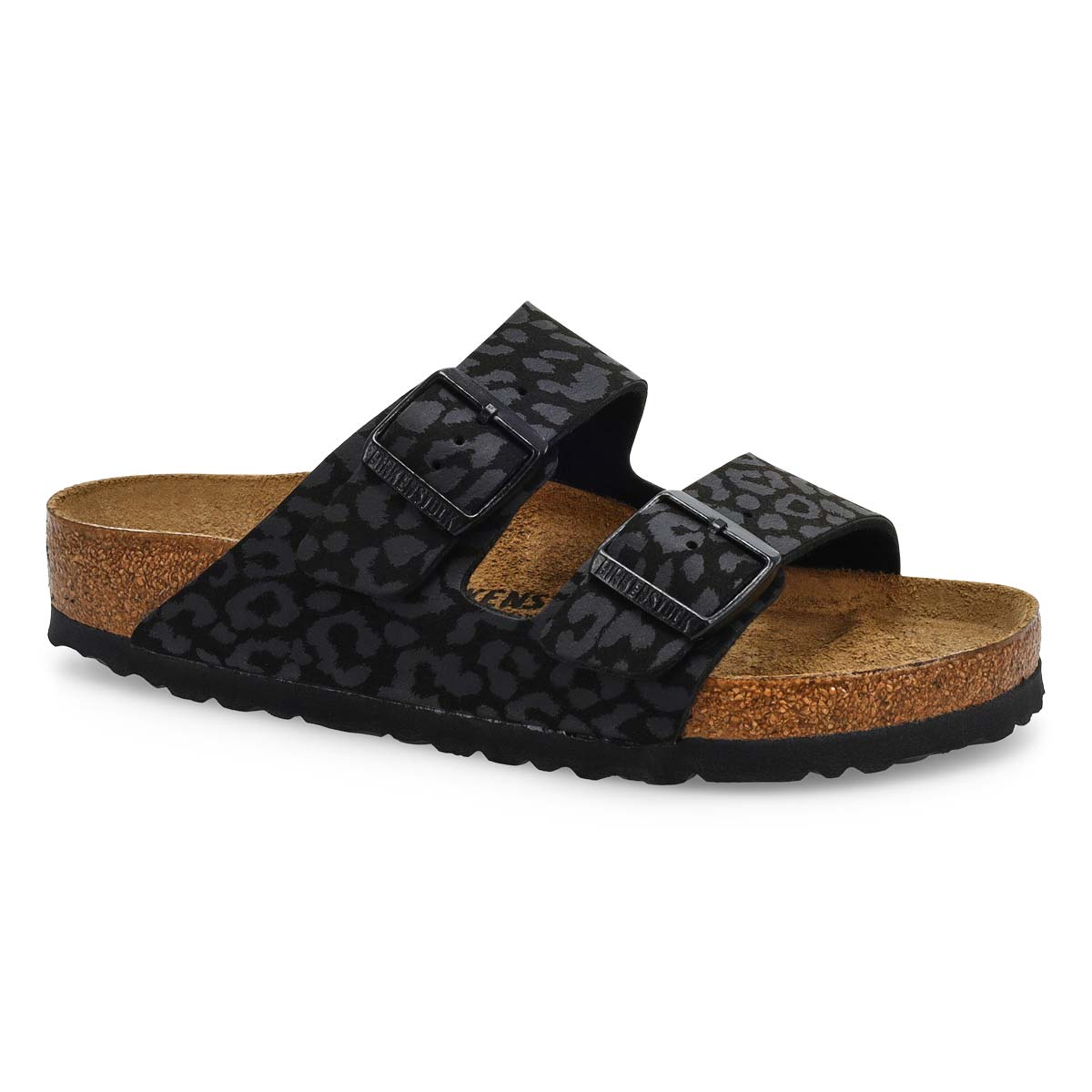 Sandale à 2 brides en Birko-Flor ARIZONA, noir/léopard, femmes