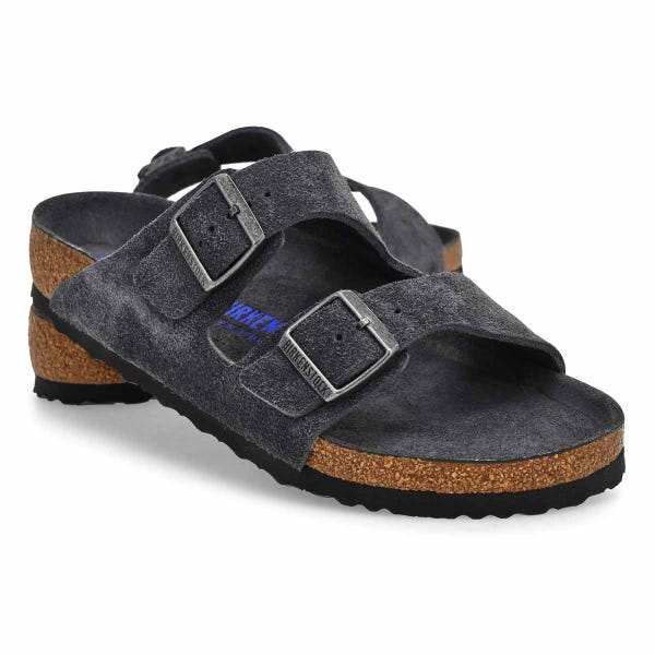 Men's Arizona Soft Footbed 2 Strap Suede Sandal - Charcoal