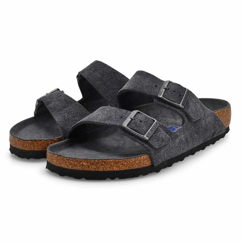 Men's Arizona Soft Footbed 2 Strap Suede Sandal - Charcoal