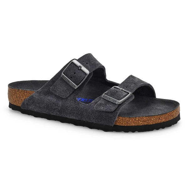 Men's Arizona Soft Footbed 2 Strap Suede Sandal - Charcoal