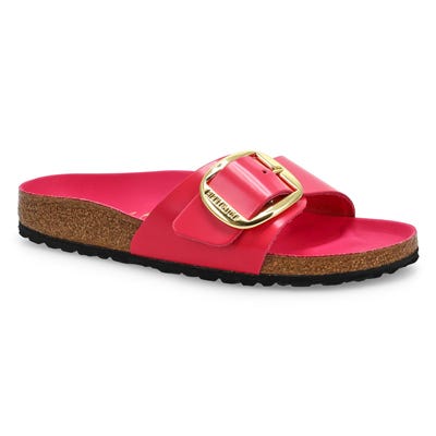 Lds Madrid Big Buckle High Shine 1 Strap Sandal - Fuchsia Tulip