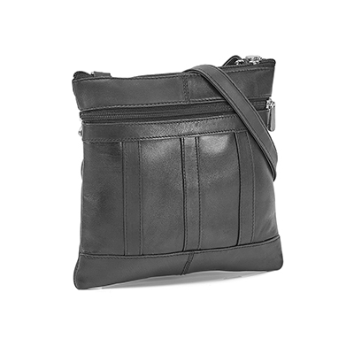 Lds blk sheep leather panelled crossbody
