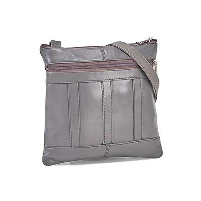 Sac band. à empièc. cuir/mouton grs fem.