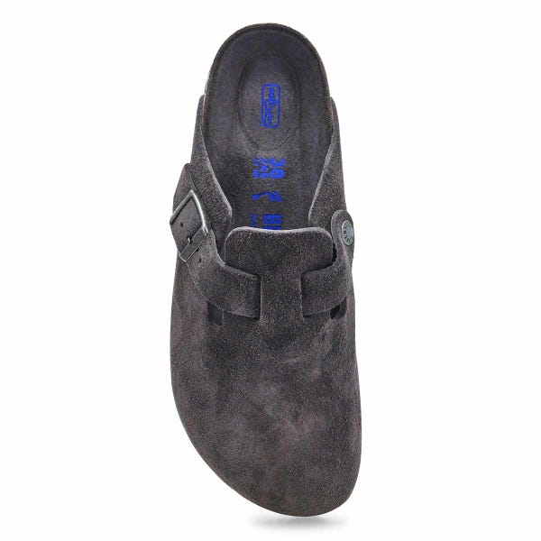 Sabot étroit Boston Soft Footbed pour femmes - suède charbon ton sur ton