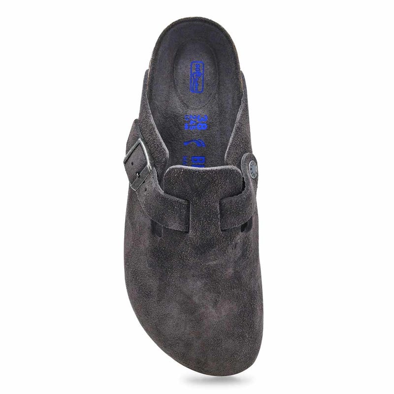 Sabot étroit Boston Soft Footbed pour femmes - suède charbon ton sur ton