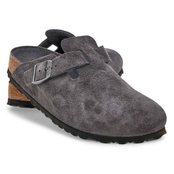 Sabot étroit Boston Soft Footbed pour femmes - suède charbon ton sur ton