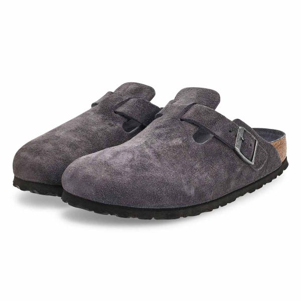 Sabot étroit Boston Soft Footbed pour femmes - suède charbon ton sur ton