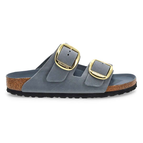Women's Arizona Big Buckle Oiled Leather 2 Strap Narrow Sandal -  Basalt Grey