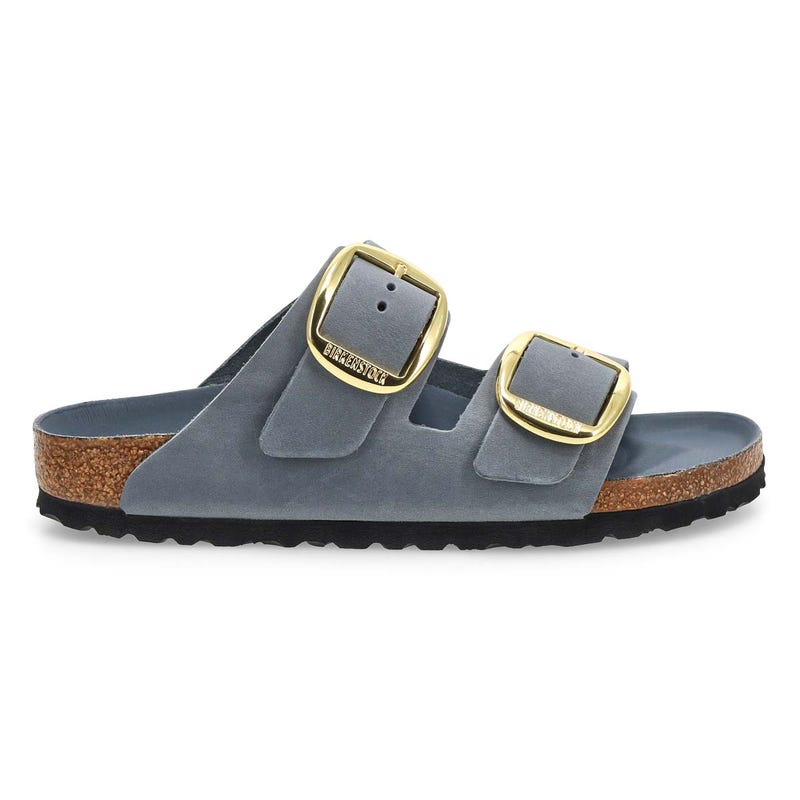 Women's Arizona Big Buckle Oiled Leather 2 Strap Narrow Sandal -  Basalt Grey