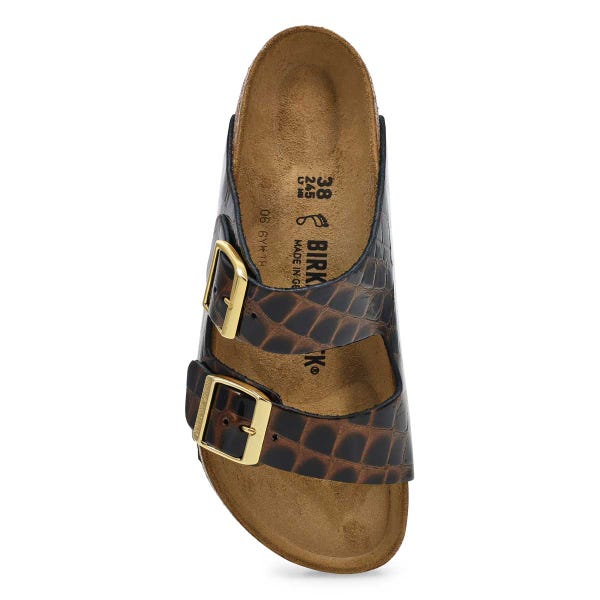 Sandale Arizona en cuir embossé animalier à 2 brides pour femmes - brun