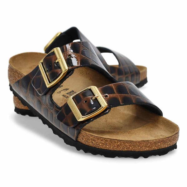 Sandale Arizona en cuir embossé animalier à 2 brides pour femmes - brun