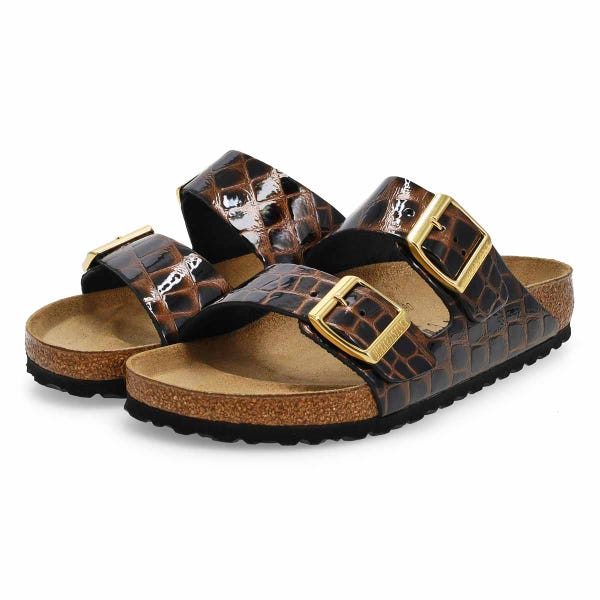 Sandale Arizona en cuir embossé animalier à 2 brides pour femmes - brun