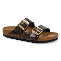 Sandale Arizona en cuir embossé animalier à 2 brides pour femmes - brun