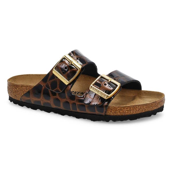 Sandale Arizona en cuir embossé animalier à 2 brides pour femmes - brun