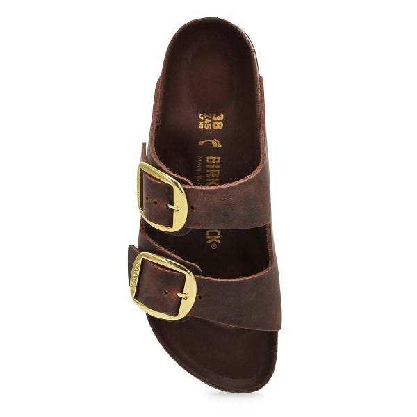 Women's  Arizona Big Buckle Oiled Leather 2 Strap Narrow Sandal - Habana