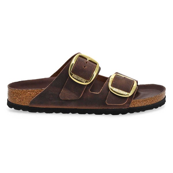Women's  Arizona Big Buckle Oiled Leather 2 Strap Narrow Sandal - Habana