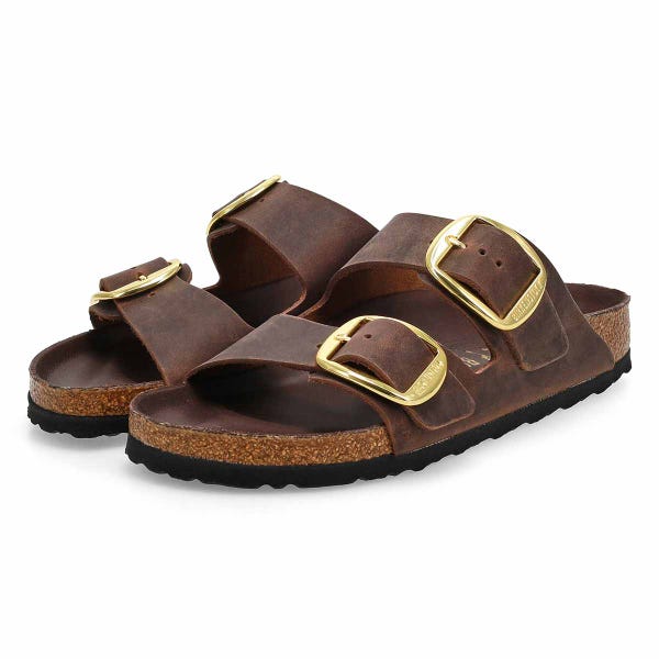 Women's  Arizona Big Buckle Oiled Leather 2 Strap Narrow Sandal - Habana