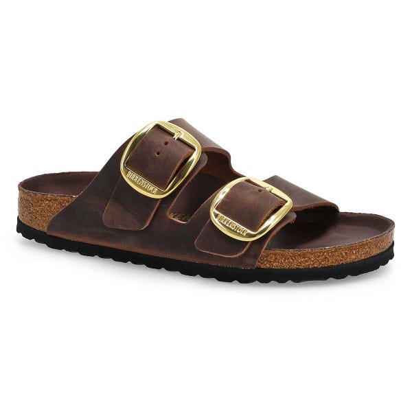 Women's  Arizona Big Buckle Oiled Leather 2 Strap Narrow Sandal - Habana