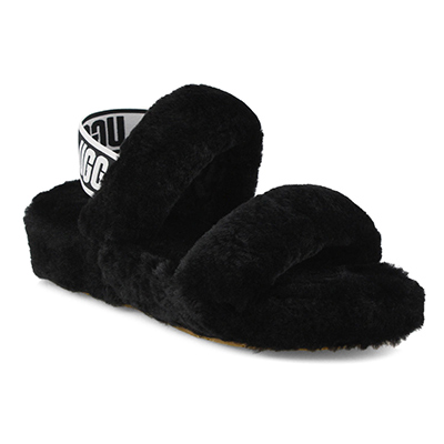 Lds Oh Yeah Sheepskin Slipper- Black