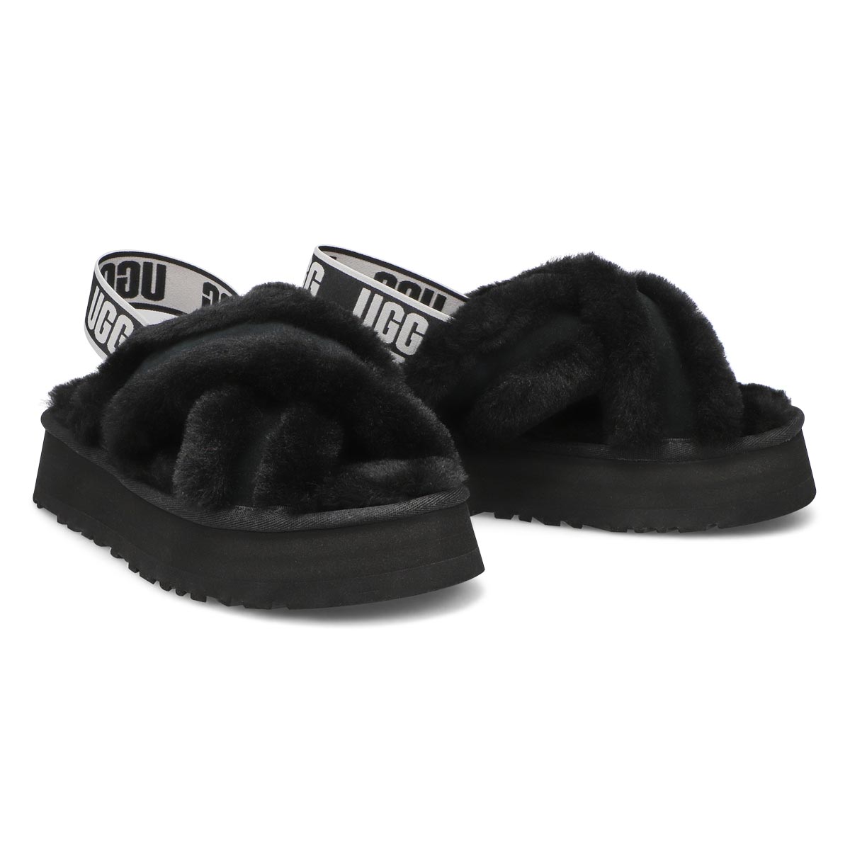 Women's Disco Cross Sheepskin Slipper - Black