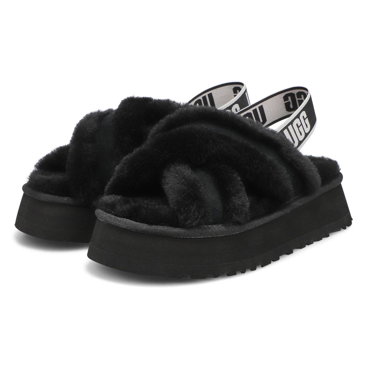 Women's Disco Cross Sheepskin Slipper - Black