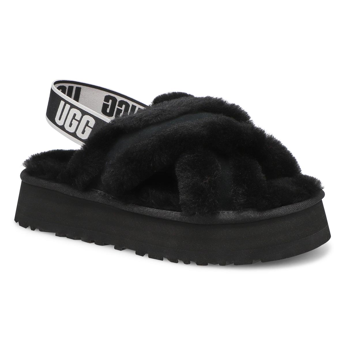 Women's Disco Cross Sheepskin Slipper - Black