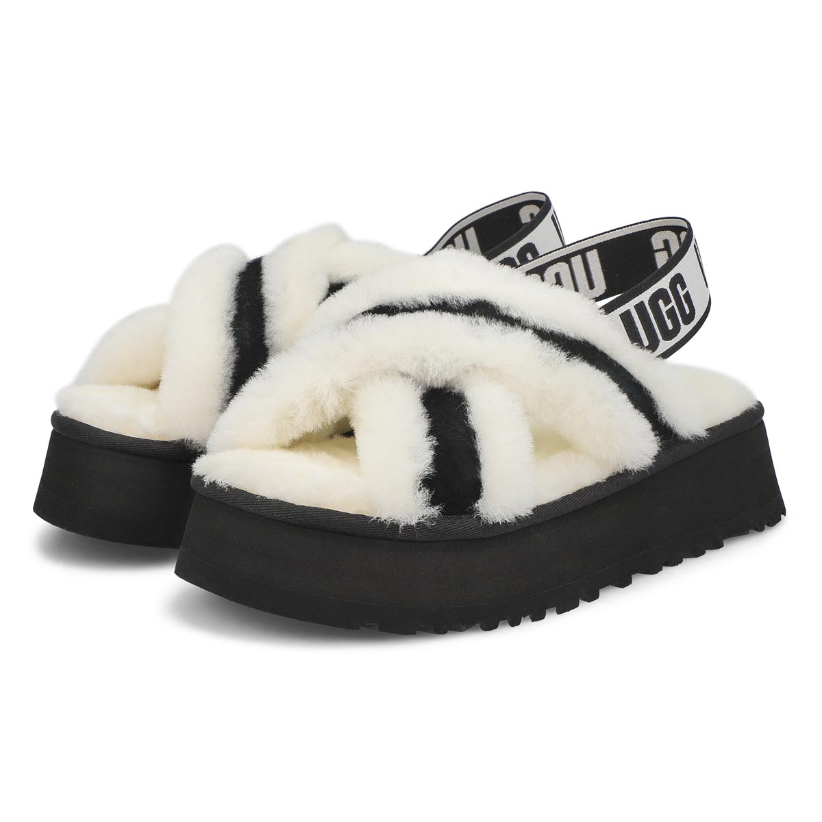 Women's Disco Cross Sheepskin Slipper - White