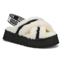 Women's Disco Cross Sheepskin Slipper - White