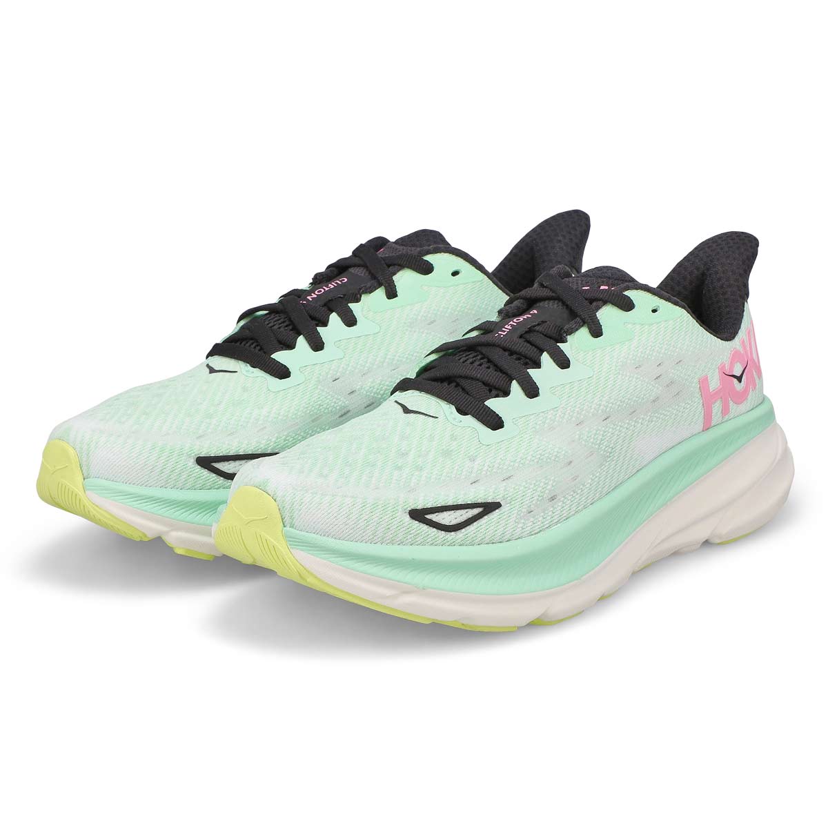 Women's  Clifton 9 Lace Up Performance Runner - Mint Fluorite/Snow Melt