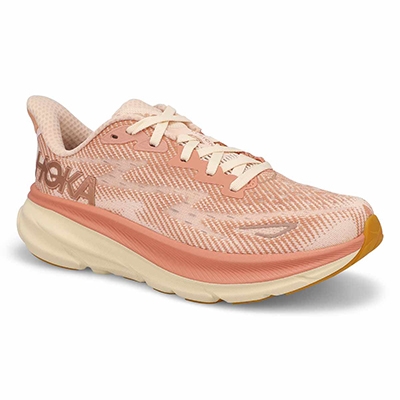 Lds Clifton 9 Lace Up Performance Sneaker - Sandstone/ Cream