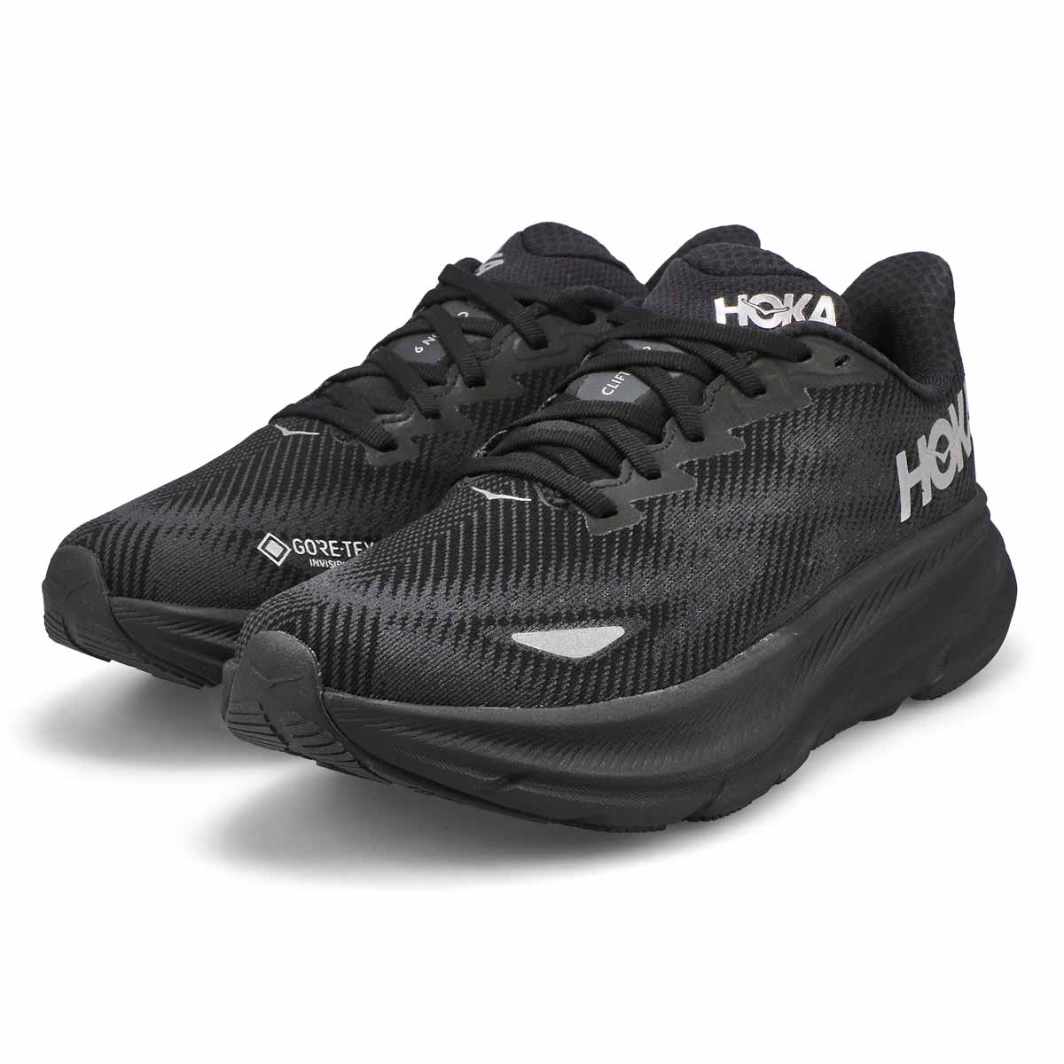 Chaussure de course de performance imperméable CLIFTON 9 GTX, noir/noir, femmes