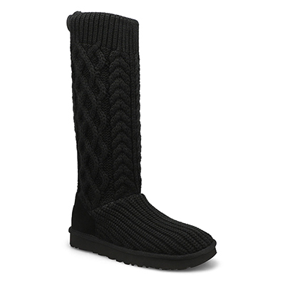 Lds Classic Cardi Cabled Knit Boot - Black