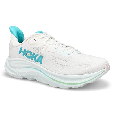 Lds Clifton 10 Lace Up Performance Sneaker - White/Cielo Blue