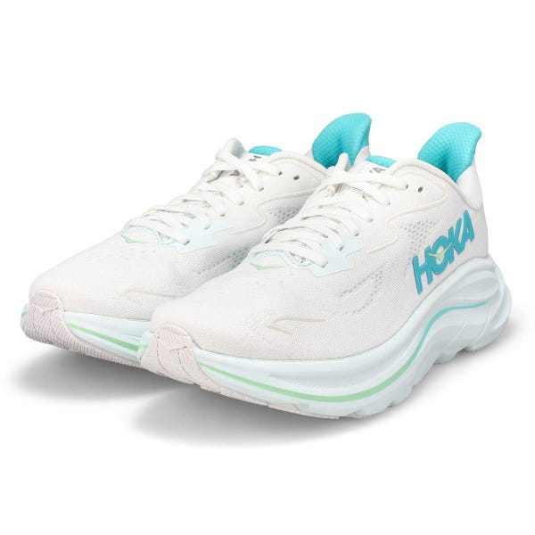 Women's Clifton 10 Lace Up Performance Sneaker - White/Cielo Blue