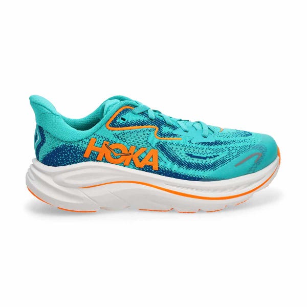 Kids'  Clifton 10 Lace Up Performance Sneaker - Night Glow Blue/Electric Aqua