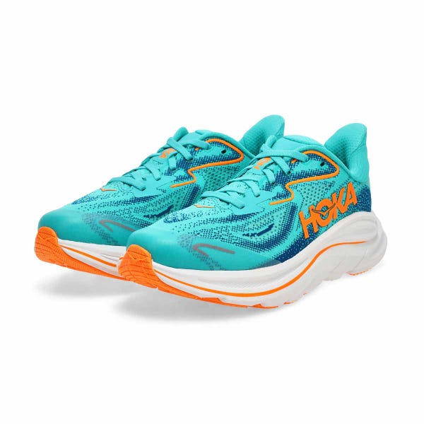 Kids'  Clifton 10 Lace Up Performance Sneaker - Night Glow Blue/Electric Aqua