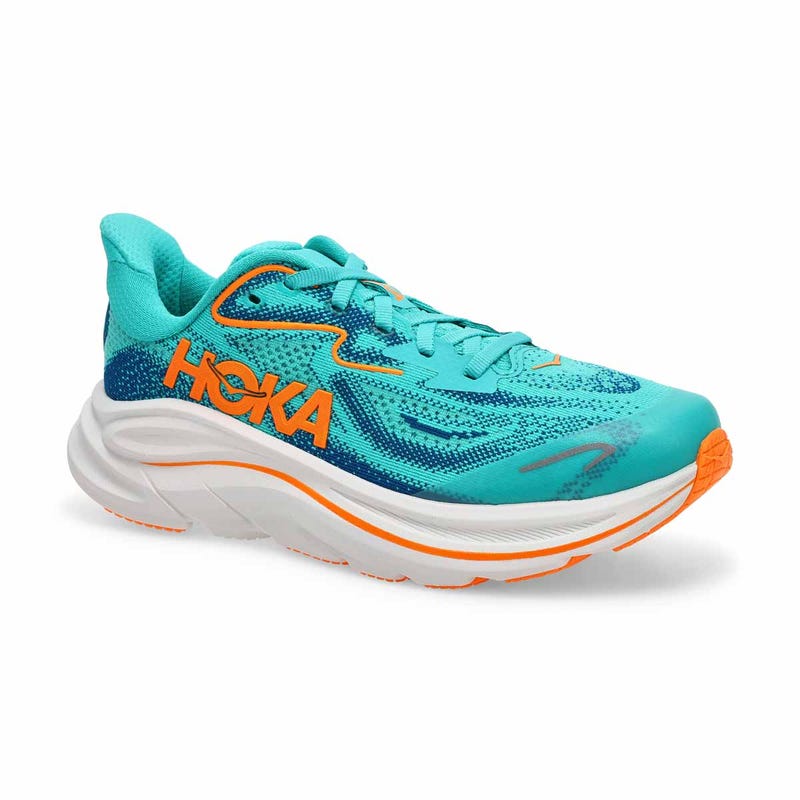 Kids'  Clifton 10 Lace Up Performance Sneaker - Night Glow Blue/Electric Aqua