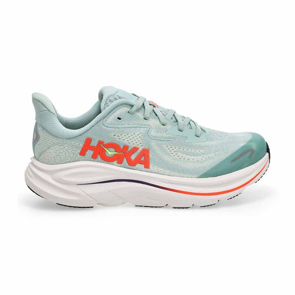 Kids'  Clifton 10 Lace Up Performance Sneaker - Sage / Neon Flame