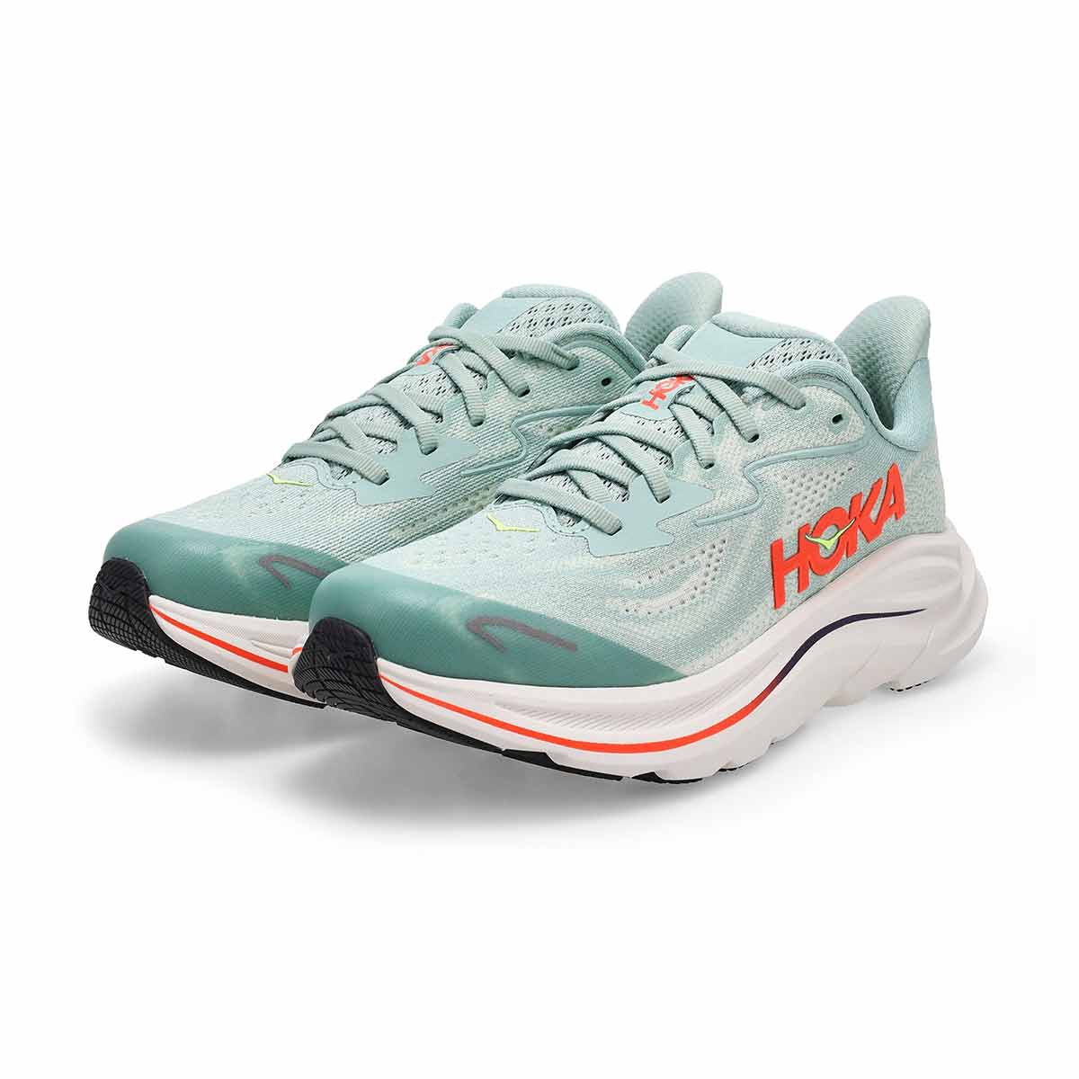 Kids'  Clifton 10 Lace Up Performance Sneaker - Sage / Neon Flame