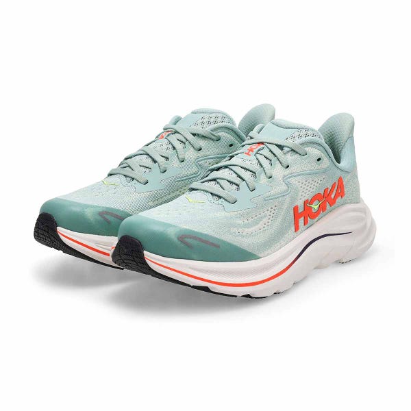 Kids'  Clifton 10 Lace Up Performance Sneaker - Sage / Neon Flame