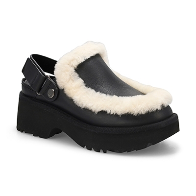 Lds Esmee Leather Platform Clog - Black