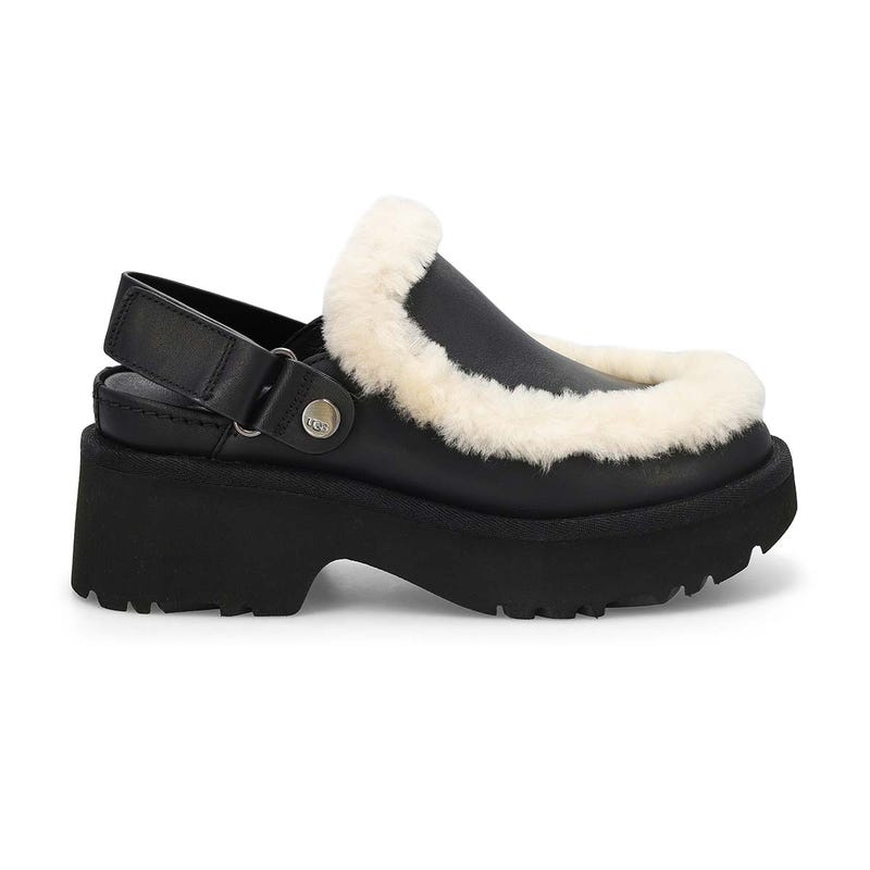 Sabot à plateforme en cuir ESMEE LEATHER CLOG, noir, femmes