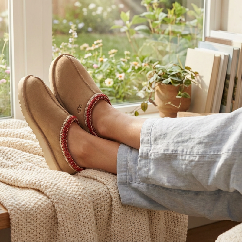 Women's Tasman II Sheepskin Slipper - Sand/Dark Cherry