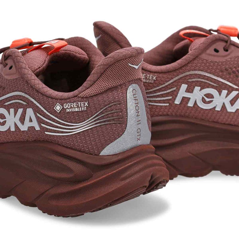 Women's HOKA Clifton 11 GTX performance sneaker in Smoky Quartz/Deep Mauve.