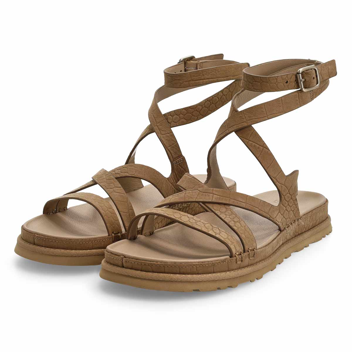 Sandale à bride de cheville GOLDEN GAZE EMBOSSED ANKLE WRAP, graine de moutarde, femmes