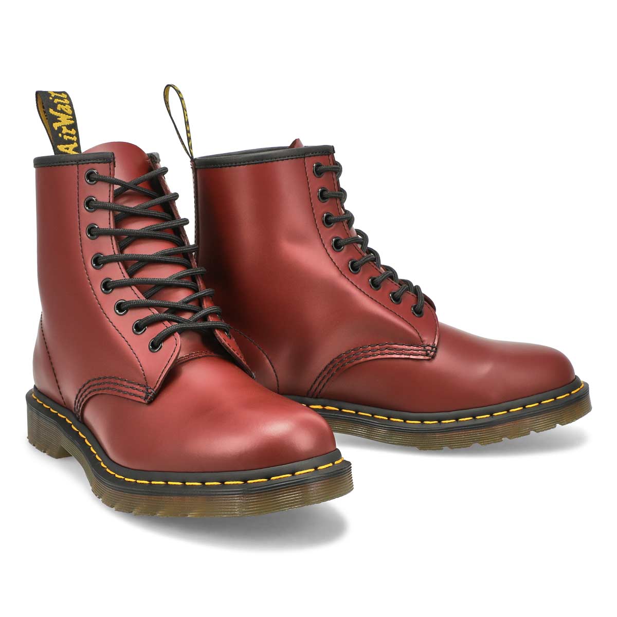 Bottes 1460 à 8 œillets, cuir lisse cerise, hommes